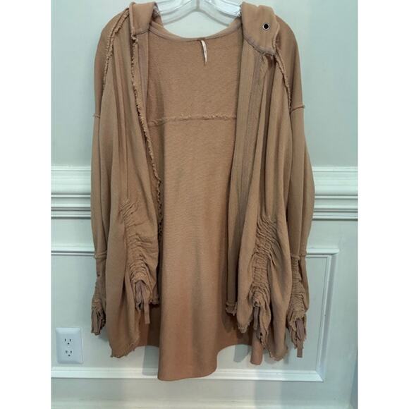 Free People Get Yer Gauze Cardigan Hoodie Ruched French Terry Oversized XS - Picture 3 of 8